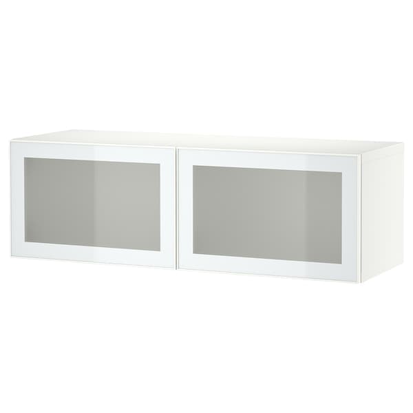 Ikea BESTÅ - Wall-mounted cabinet combination, white Glassvik/white/light green frosted glass, 120x42x38 cm