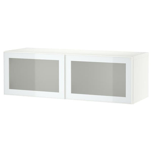 BESTÅ - Wall-mounted cabinet combination, white Glassvik/white/light green frosted glass, 120x42x38 cm