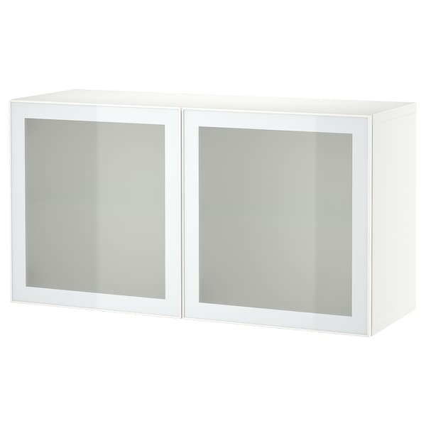 Ikea BESTÅ - Wall-mounted cabinet combination, white Glassvik/white/light green frosted glass, 120x42x64 cm
