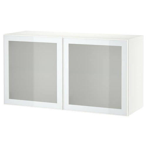 BESTÅ - Wall-mounted cabinet combination, white Glassvik/white/light green frosted glass, 120x42x64 cm
