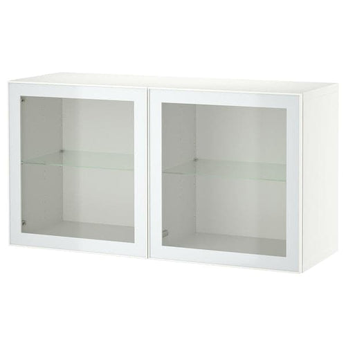 BESTÅ - Wall-mounted cabinet combination, white Glassvik/white/light green clear glass, 120x42x64 cm