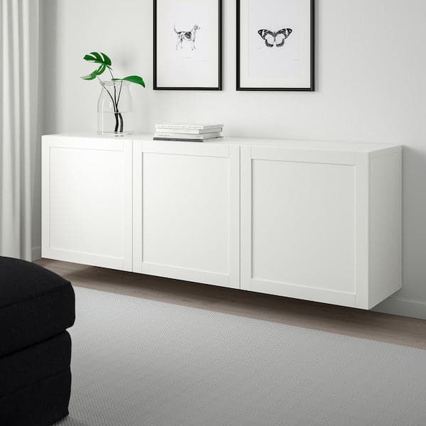 BESTÅ - Wall-mounted cabinet combination, white/Hanviken white, 180x42x64 cm - best price from Maltashopper.com 49425912