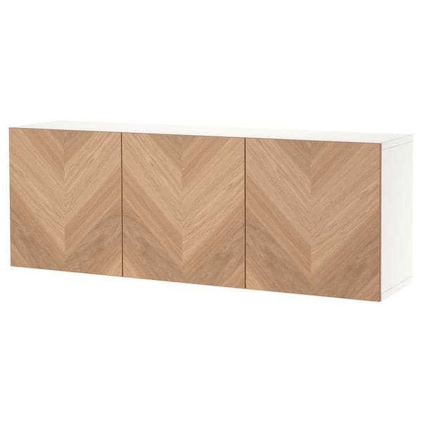 Ikea BESTÅ - Wall-mounted cabinet combination, white/Hedeviken oak veneer, 180x42x64 cm