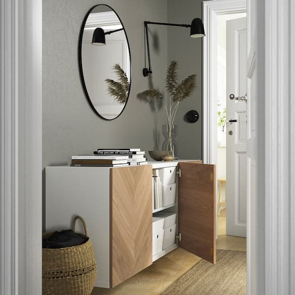 BESTÅ - Wall-mounted cabinet combination, white/Hedeviken oak veneer, 180x42x64 cm - best price from Maltashopper.com 49417865
