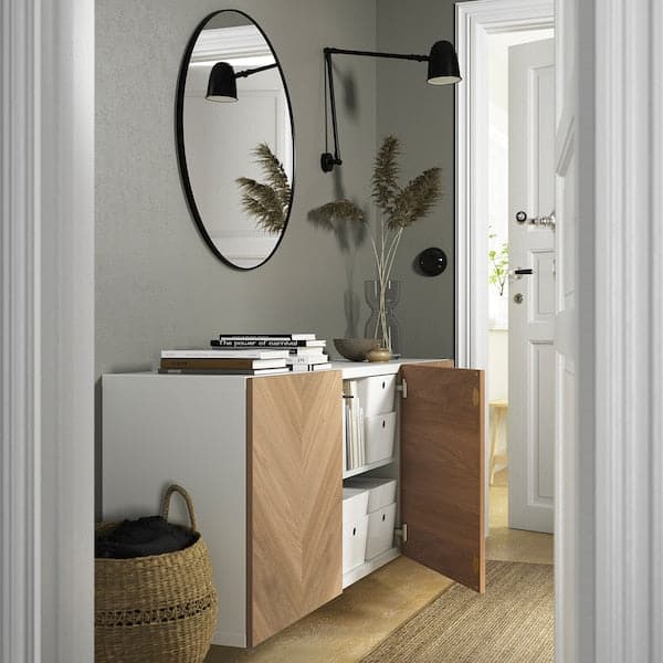 Ikea BESTÅ - Wall-mounted cabinet combination, white/Hedeviken oak veneer, 180x42x64 cm