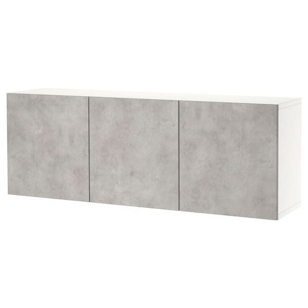 BESTÅ - Wall-mounted cabinet combination, white Kallviken/light grey concrete effect, 180x42x64 cm - best price from Maltashopper.com 39421801