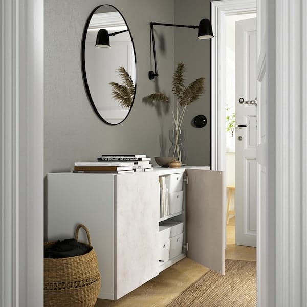 BESTÅ - Wall-mounted cabinet combination, white Kallviken/light grey concrete effect, 180x42x64 cm - best price from Maltashopper.com 39421801