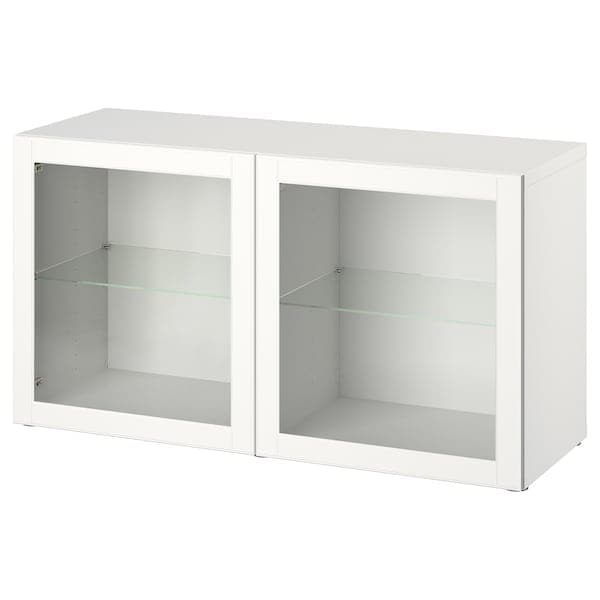 BESTÅ - Wall-mounted cabinet combination, white/Ostvik clear glass, 120x42x64 cm - best price from Maltashopper.com 99440825