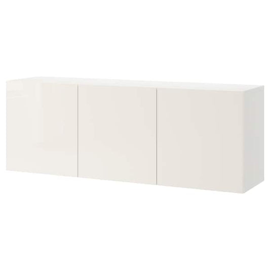 Ikea BESTÅ - Wall-mounted cabinet combination, white/Selsviken high-gloss/white, 180x42x64 cm