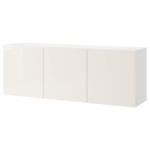 BESTÅ - Wall-mounted cabinet combination, white/Selsviken high-gloss/white, 180x42x64 cm