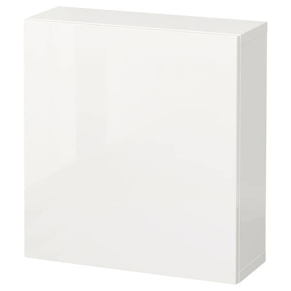 BESTÅ - Wall-mounted cabinet combination, white/Selsviken high-gloss/white