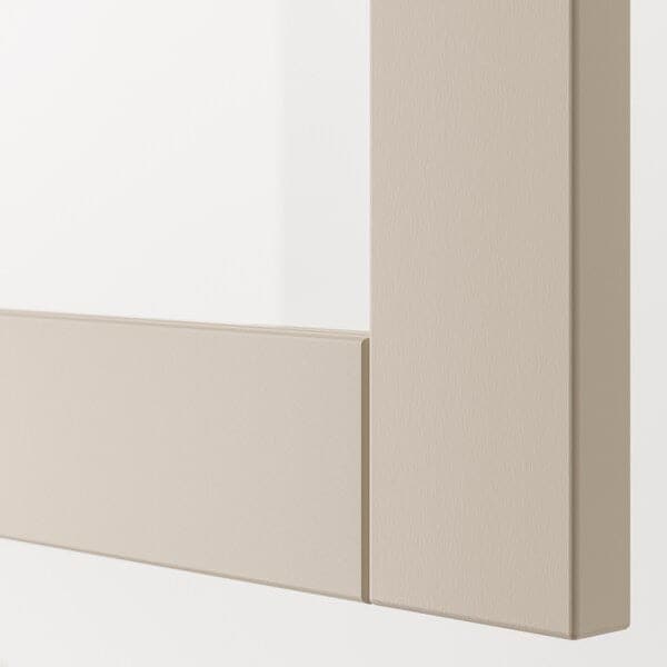 BESTÅ - Wall-mounted cabinet combination, white Sindvik/light grey/beige clear glass, 120x42x64 cm - best price from Maltashopper.com 99440854