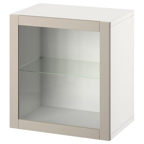 BESTÅ - Wall-mounted cabinet combination, white/Sindvik light grey-beige, 60x42x64 cm