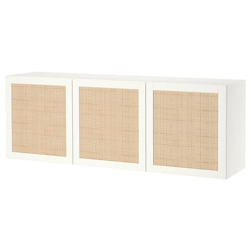 BESTÅ - Wall-mounted cabinet combination, white Studsviken/white woven poplar, 180x42x64 cm