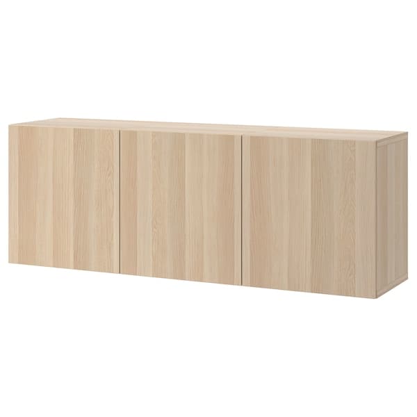 BESTÅ - Wall-mounted cabinet combination, white stained oak effect/Lappviken white stained oak effect, 180x42x64 cm