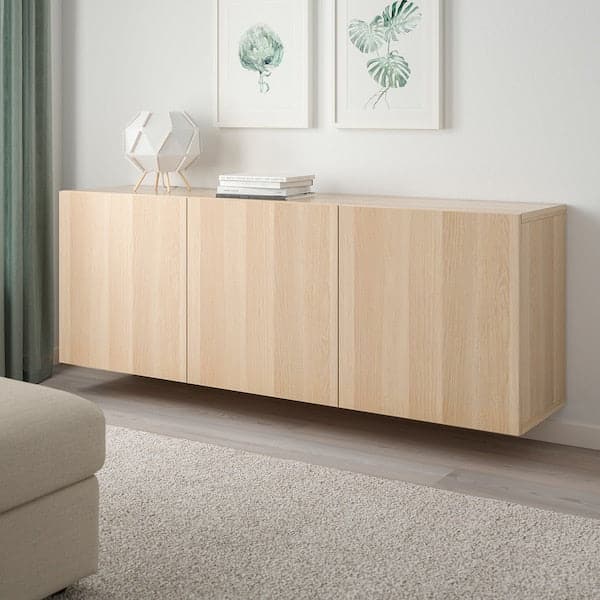 Ikea BESTÅ - Wall-mounted cabinet combination, white stained oak effect/Lappviken white stained oak effect, 180x42x64 cm