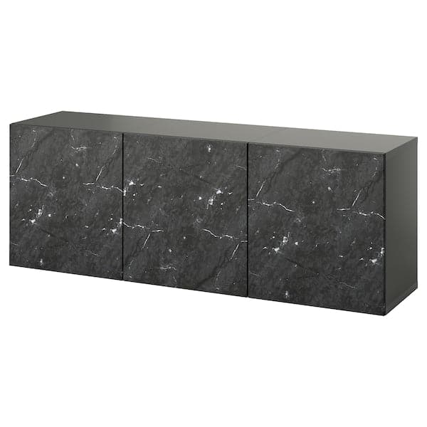 Ikea BESTÅ - Wall-mounted cabinet combination, dark grey/Bergsviken black, 180x42x64 cm