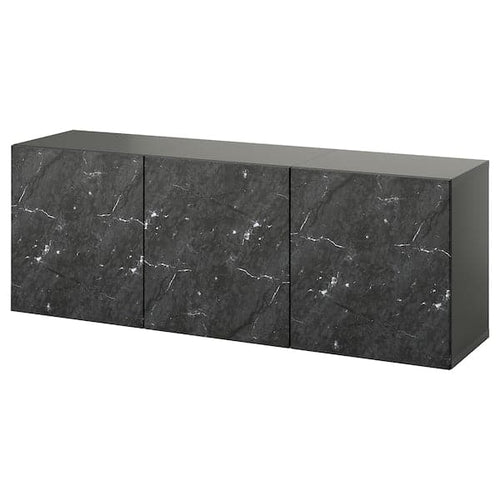 BESTÅ - Wall-mounted cabinet combination, dark grey/Bergsviken black, 180x42x64 cm