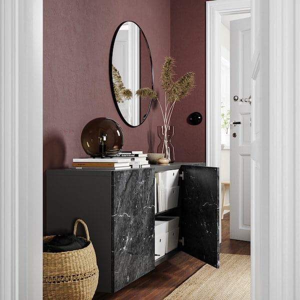 BESTÅ - Wall-mounted cabinet combination, dark grey/Bergsviken black, 180x42x64 cm - best price from Maltashopper.com 79508114