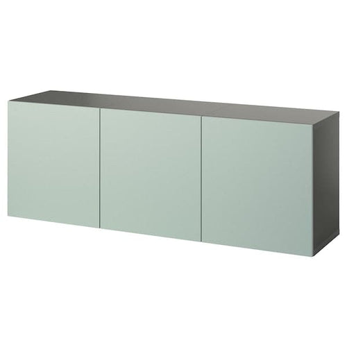 BESTÅ - Wall-mounted cabinet combination, dark grey/Hjortviken pale grey-green, 180x42x64 cm