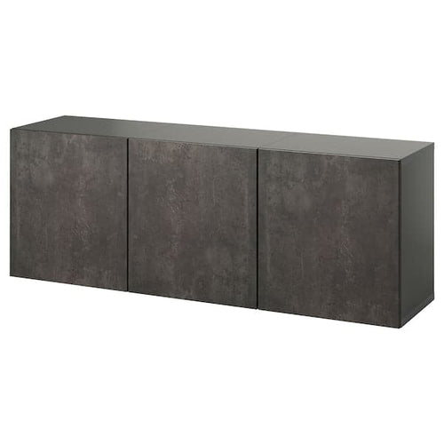 BESTÅ - Wall-mounted cabinet combination, dark grey/Kallviken concrete effect, 180x42x64 cm