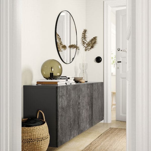 BESTÅ - Wall-mounted cabinet combination, dark grey/Kallviken concrete effect, 180x42x64 cm - best price from Maltashopper.com 19508112