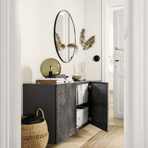 BESTÅ - Wall-mounted cabinet combination, dark grey/Kallviken concrete effect, 180x42x64 cm - best price from Maltashopper.com 19508112