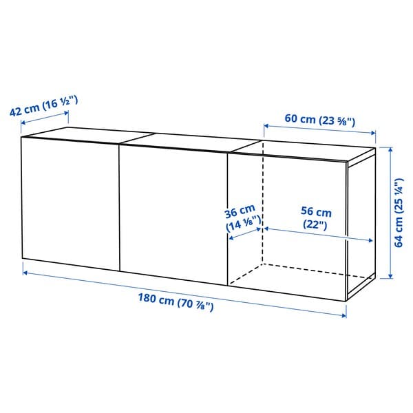 BESTÅ - Wall-mounted cabinet combination, dark grey/Lappviken dark grey, 180x42x64 cm - best price from Maltashopper.com 99508113