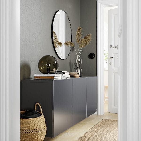 BESTÅ - Wall-mounted cabinet combination, dark grey/Riksviken brushed dark pewter effect, 180x42x64 cm - best price from Maltashopper.com 59508110