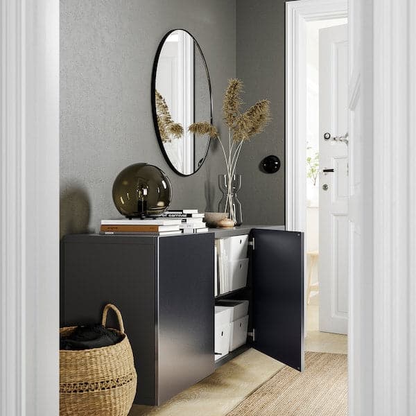 Ikea BESTÅ - Wall-mounted cabinet combination, dark grey/Riksviken brushed dark pewter effect, 180x42x64 cm