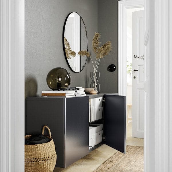 BESTÅ - Wall-mounted cabinet combination, dark grey/Riksviken brushed dark pewter effect, 180x42x64 cm - best price from Maltashopper.com 59508110