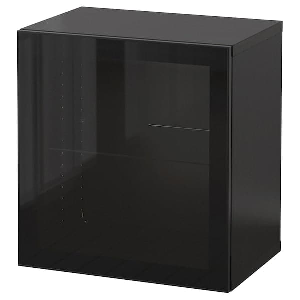 BESTÅ - Wall-mounted cabinet combination, high-gloss/black/Glassvik, 60x42x64 cm - best price from Maltashopper.com 29439825