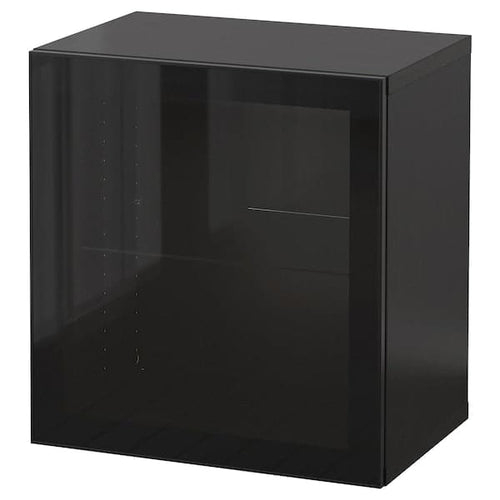 BESTÅ - Wall-mounted cabinet combination, high-gloss/black/Glassvik, 60x42x64 cm