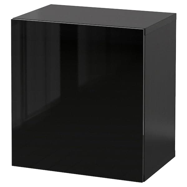 BESTÅ - Wall-mounted cabinet combination, high-gloss/black/Selsviken, 60x42x64 cm - best price from Maltashopper.com 59439824