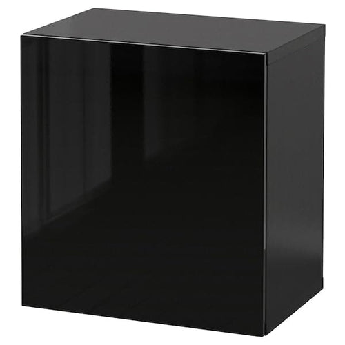 BESTÅ - Wall-mounted cabinet combination, high-gloss/black/Selsviken, 60x42x64 cm