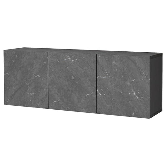 Ikea BESTÅ - Wall-mounted cabinet combination, black-brown Bergsviken/black marble effect, 180x42x64 cm
