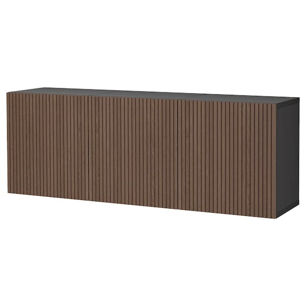 BESTÅ - Wall-mounted cabinet combination, black-brown Björköviken/brown stained oak veneer, 180x42x64 cm - best price from Maltashopper.com 89421790