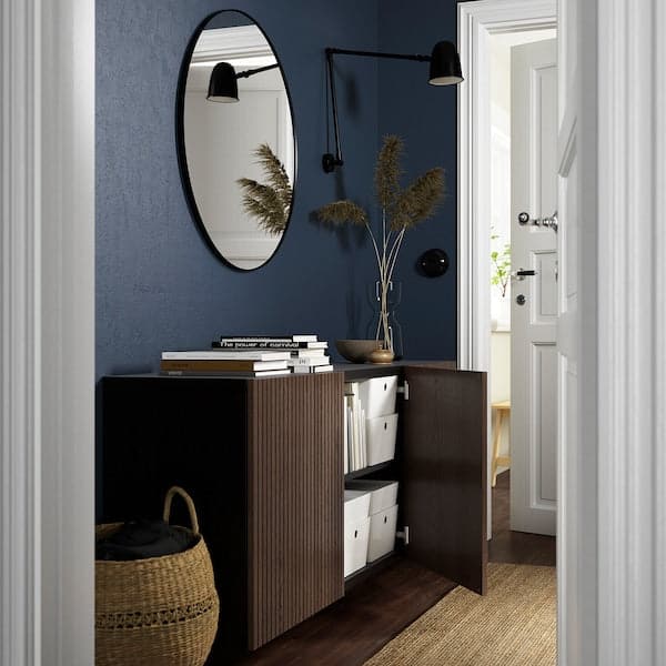 BESTÅ - Wall-mounted cabinet combination, black-brown Björköviken/brown stained oak veneer, 180x42x64 cm - best price from Maltashopper.com 89421790