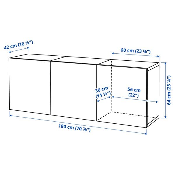 Ikea BESTÅ - Wall-mounted cabinet combination, black-brown Björköviken/brown stained oak veneer, 180x42x64 cm