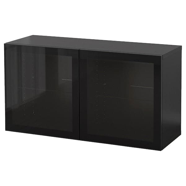 BESTÅ - Wall-mounted cabinet combination, black-brown Glassvik/black clear glass, 120x42x64 cm - best price from Maltashopper.com 29440796