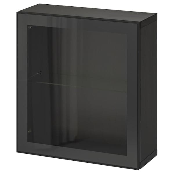 BESTÅ - Wall-mounted cabinet combination, black-brown/Glassvik black, 60x22x64 cm