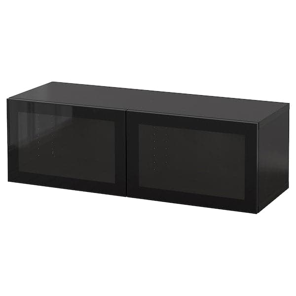 BESTÅ - Wall-mounted cabinet combination, black-brown/Glassvik black