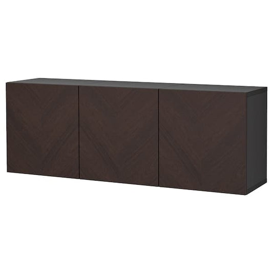 BESTÅ - Wall-mounted cabinet combination, black-brown Hedeviken/dark brown stained oak veneer, 180x42x64 cm - best price from Maltashopper.com 19417862