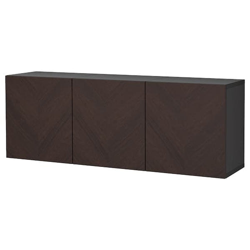 BESTÅ - Wall-mounted cabinet combination, black-brown Hedeviken/dark brown stained oak veneer, 180x42x64 cm
