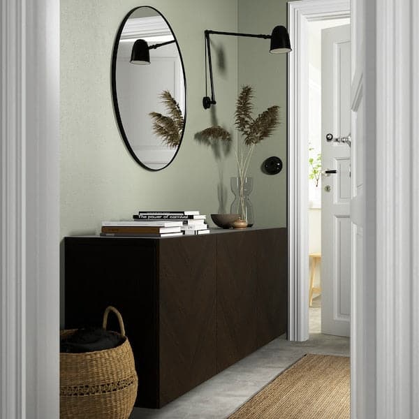 Ikea BESTÅ - Wall-mounted cabinet combination, black-brown Hedeviken/dark brown stained oak veneer, 180x42x64 cm