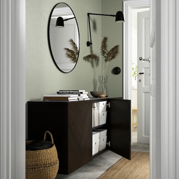 BESTÅ - Wall-mounted cabinet combination, black-brown Hedeviken/dark brown stained oak veneer, 180x42x64 cm - best price from Maltashopper.com 19417862