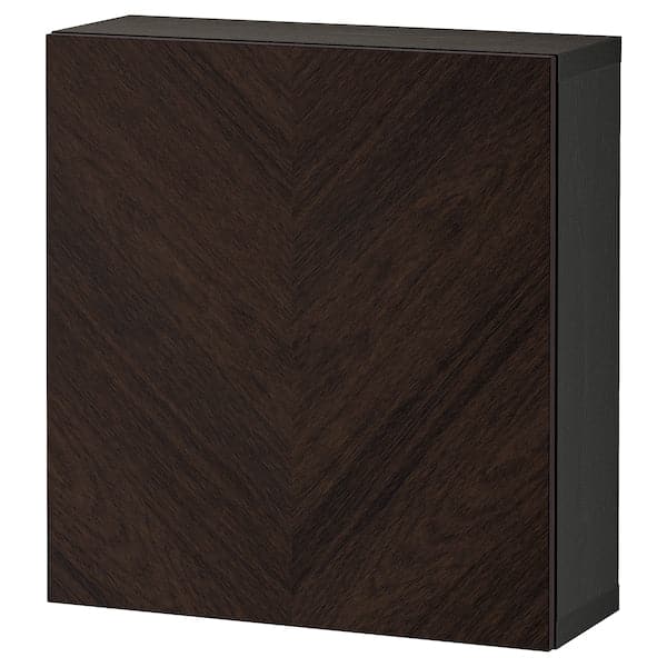 BESTÅ - Wall-mounted cabinet combination, black-brown Hedeviken/dark brown stained oak veneer, 60x22x64 cm