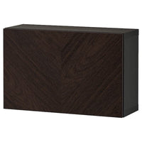 BESTÅ - Wall-mounted cabinet combination, black-brown Hedeviken/dark brown stained oak veneer, 60x22x38 cm - best price from Maltashopper.com 39429251