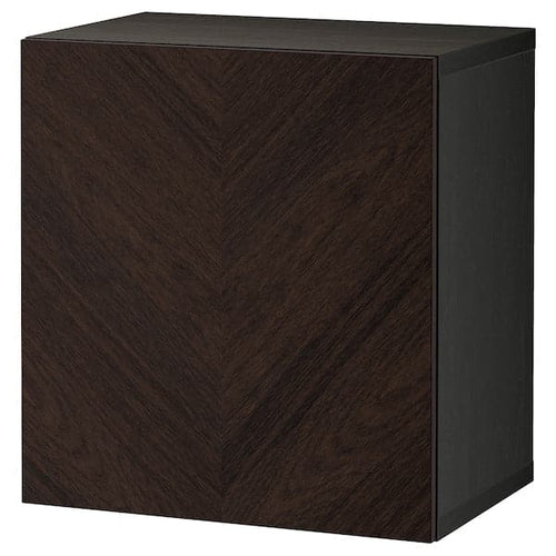 BESTÅ - Wall-mounted cabinet combination, black-brown Hedeviken/dark brown stained oak veneer, 60x42x64 cm