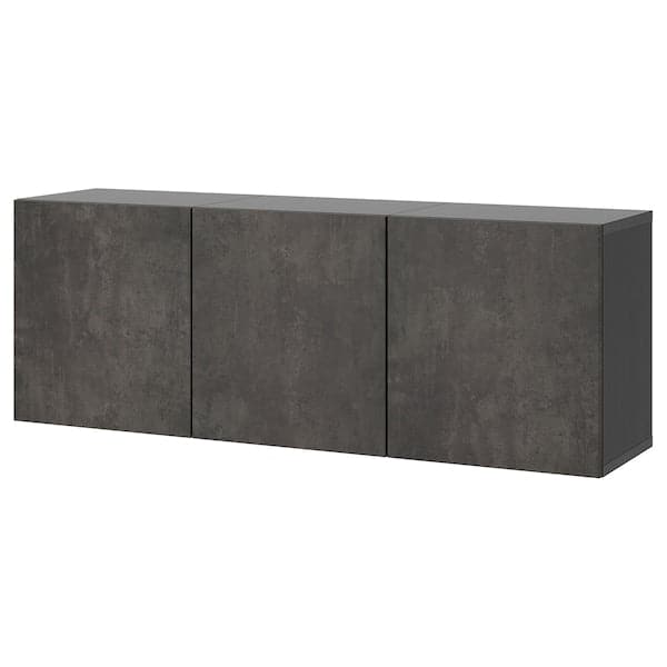 BESTÅ - Wall-mounted cabinet combination, black-brown/Kallviken concrete effect, 180x42x64 cm - best price from Maltashopper.com 79412456